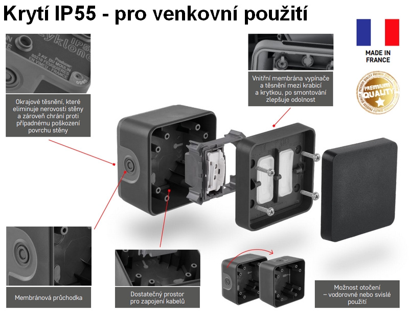 EMOS D730420 Cyklone zásuvka nástěnná 16A/250V IP55 šedá